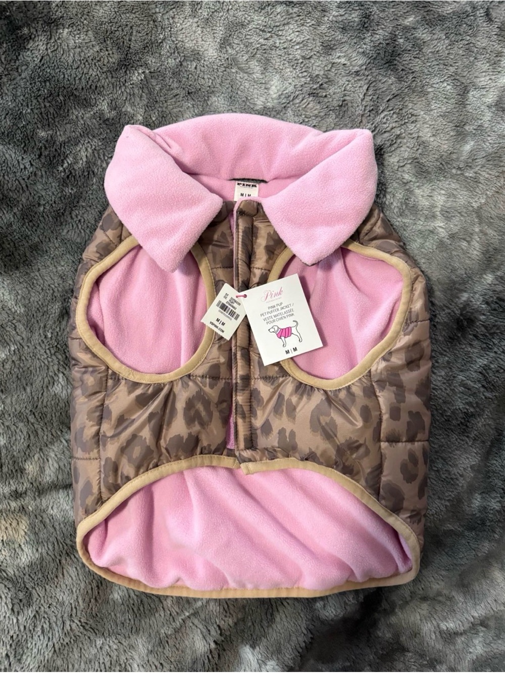 PINK Victoria’s Secret Size M Leopard Pup Puffer Jacket NWT